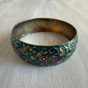 Elegant Gold and Green Bangle Bracelet